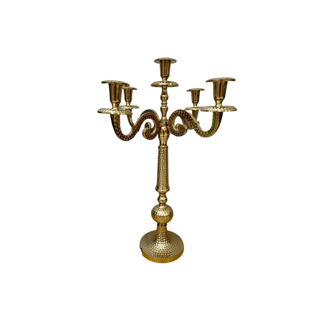 Candelabro x5 Brazos Martillado Dorado