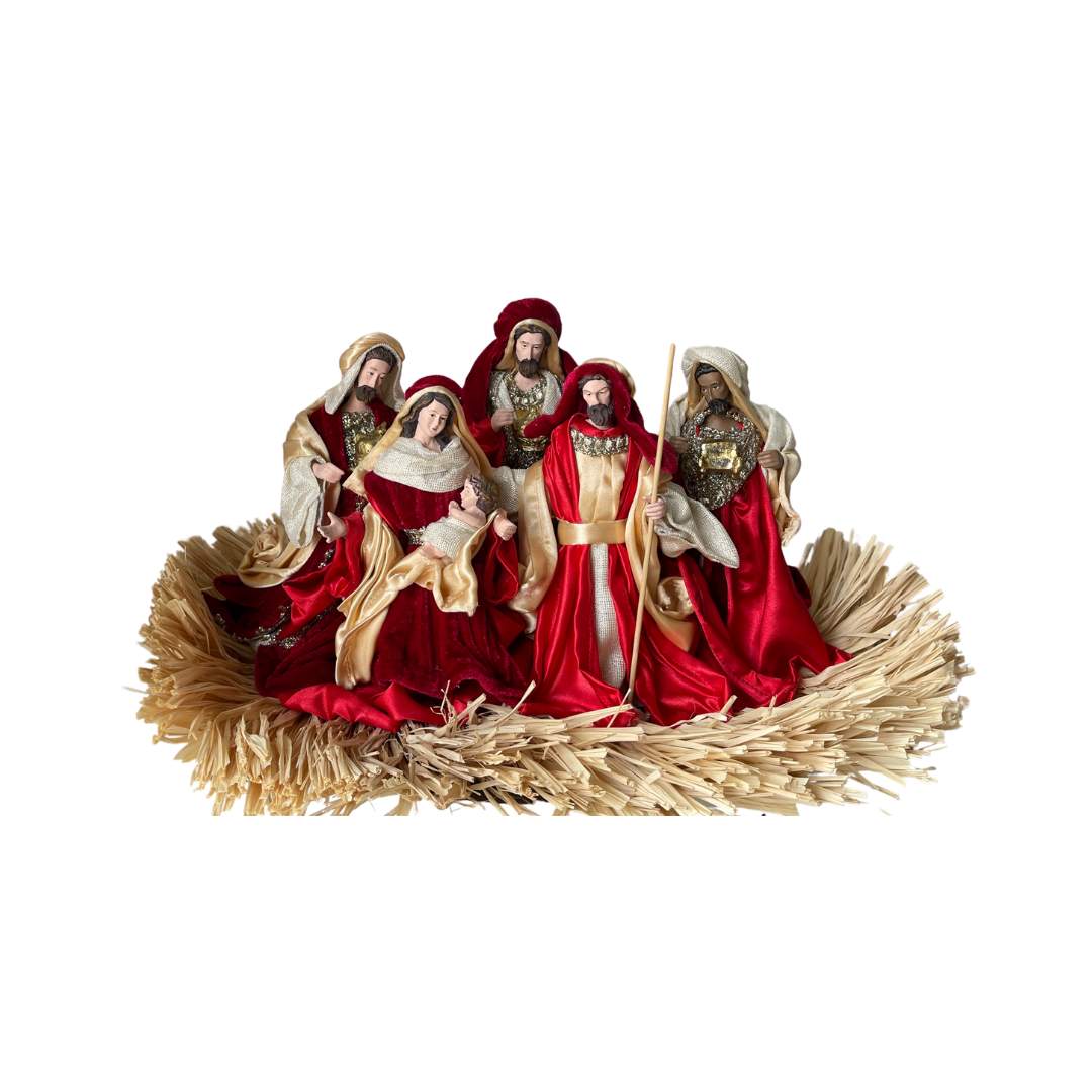 Pesebre x5 Encolado Rojo Base Paja