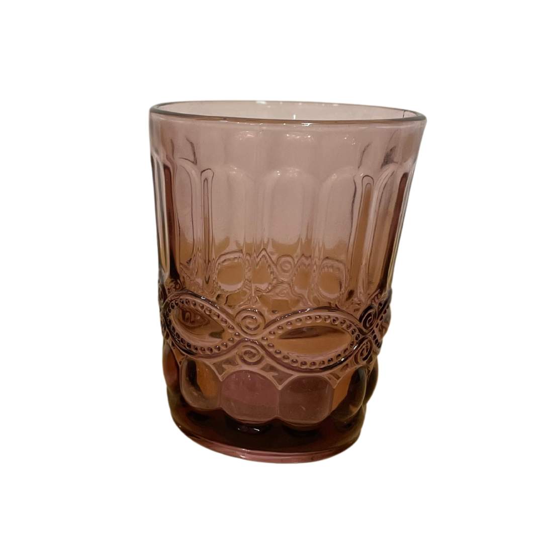 Juego de Vasos y Copas Grabada Morada