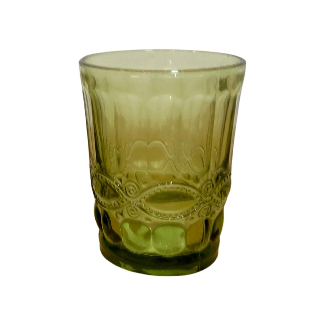 Juego de Vasos y Copas Grabada Verde