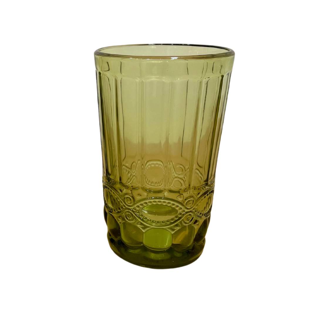 Juego de Vasos y Copas Grabada Verde